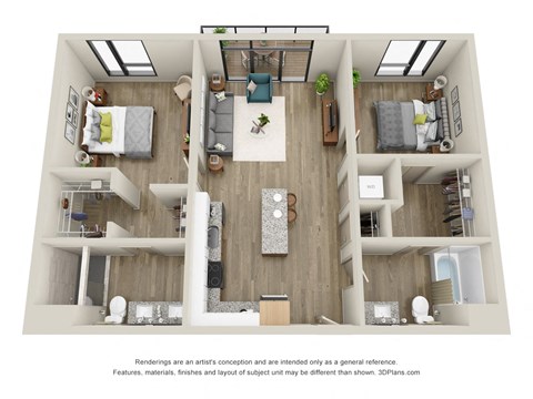 Floor plan for 2 beds, 2 baths, 1012 sqft